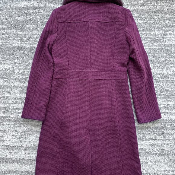 Marciano Wine Pea Coat with Rabbit Fur Collar - Picture 2 of 4